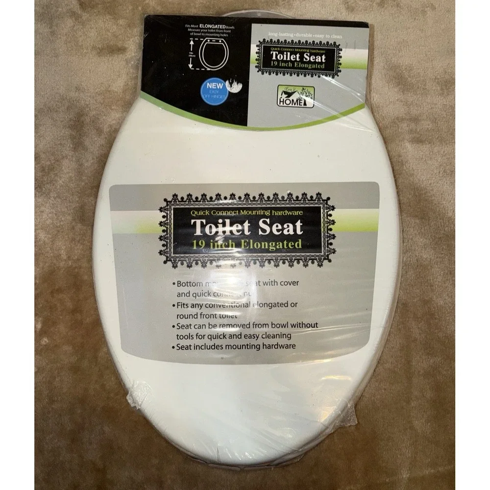 New Erin's Home Toilet Seat Elongated 19 inch Bottom Mount MDF Cover White